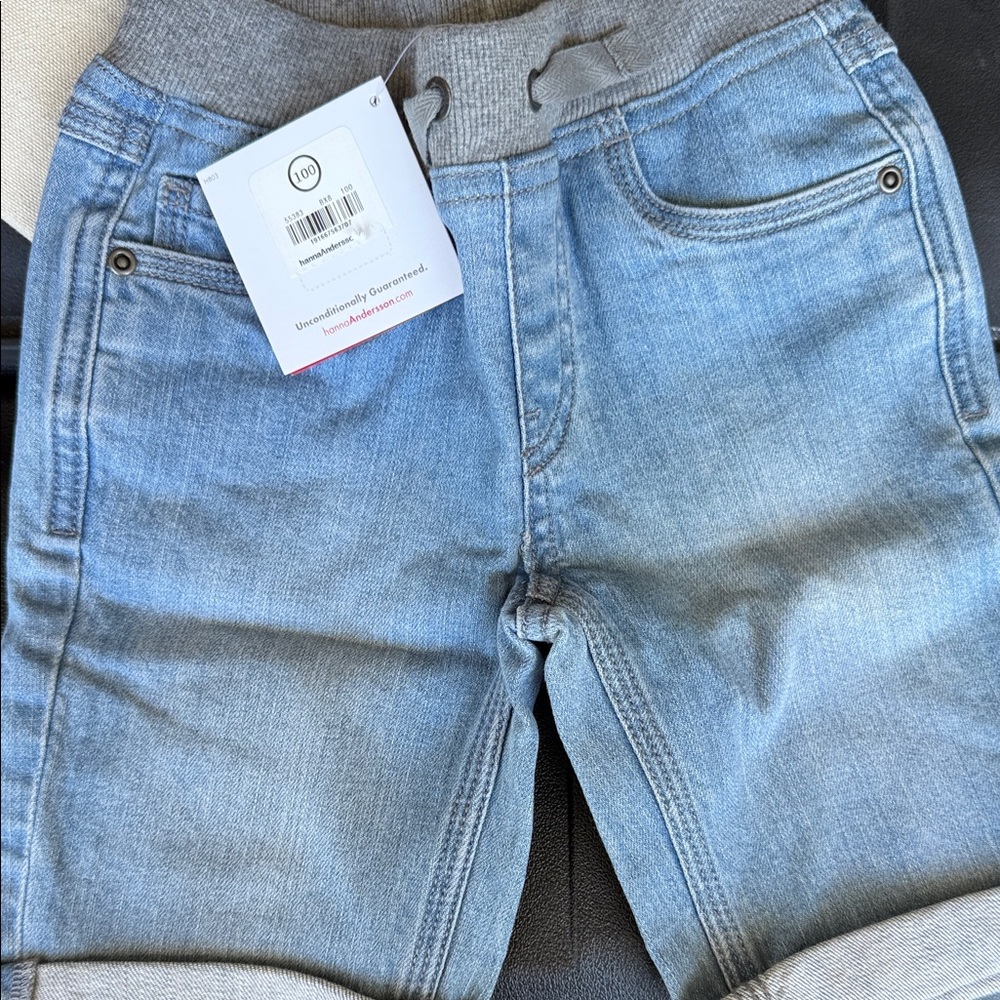 Hanna Andersson Kids Light Blue Jean Shorts with Gray Waistband